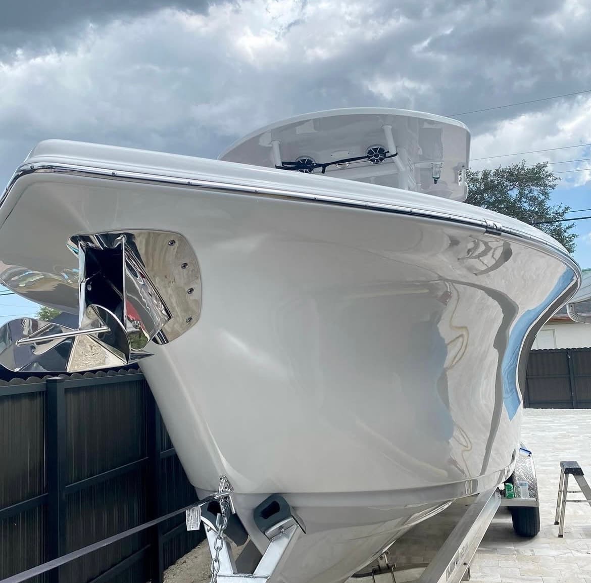 Mobile boat detailing for a center console at a marina dock in Daytona Beach